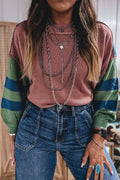 Multicolour Western Colorblock Patchwork Striped Long Sleeve Pullover Sweater Shewin