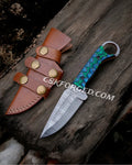 Mystic Blade 9" Damascus Steel Hunting Knife with Jiggle Wood Handle cskforged