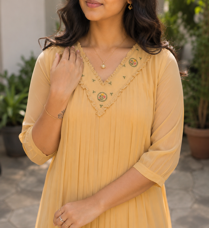 Naples yellow shaded georgette Aline handworked kurti MBS-1358