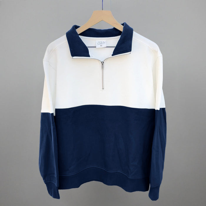 Navy/Cloud Dancer Colorblock Quarter Zip Pullover Ivy + Cloth