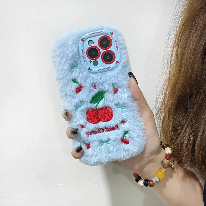 New Cherry Plush Autumn and Winter Cute and Warm Phone Case PhoneShells