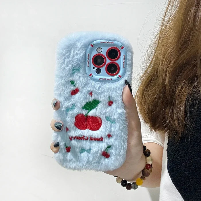 New Cherry Plush Autumn and Winter Cute and Warm Phone Case PhoneShells