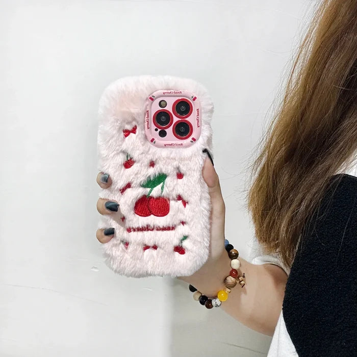 New Cherry Plush Autumn and Winter Cute and Warm Phone Case PhoneShells
