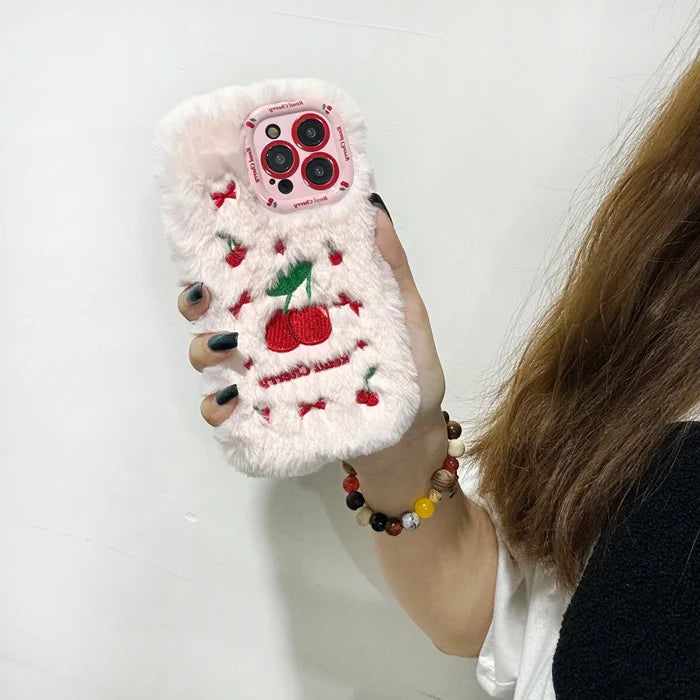 New Cherry Plush Autumn and Winter Cute and Warm Phone Case PhoneShells