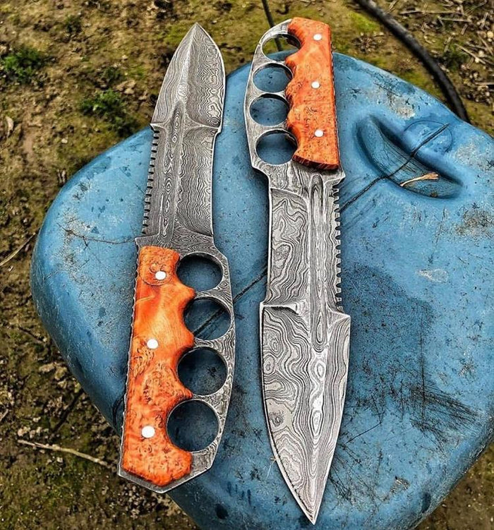 New Edition Damascus Tactical Knuckle Camping Knife with Full Tang handle cskforged