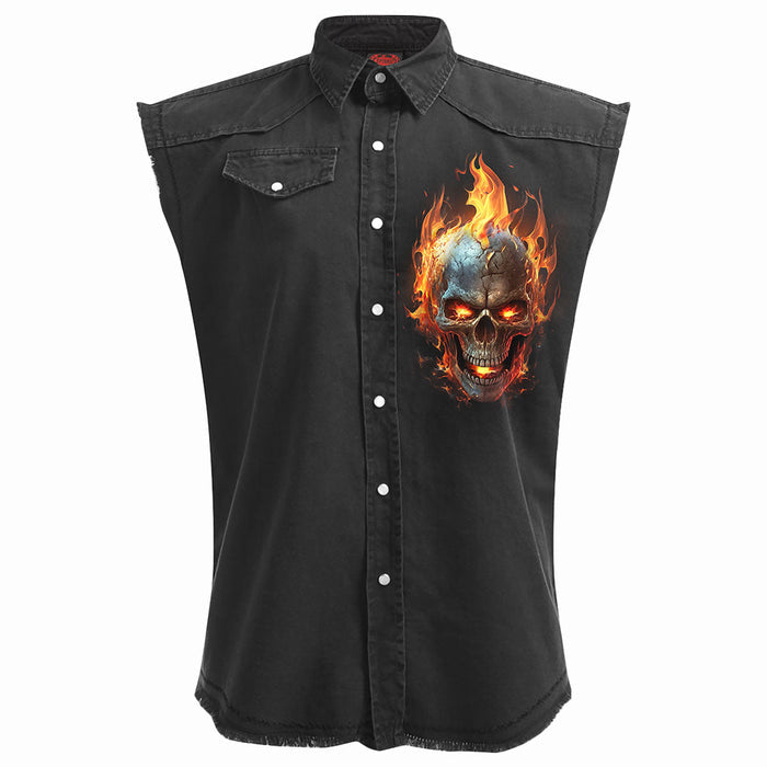 NIGHT RIDER - Sleeveless Stone Washed Worker Black Spiral USA