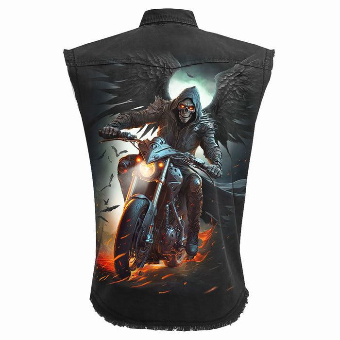 NIGHT RIDER - Sleeveless Stone Washed Worker Black Spiral USA