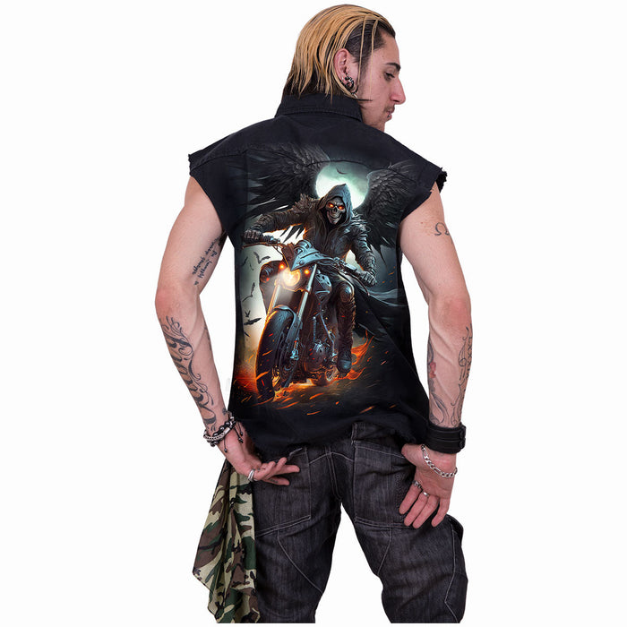 NIGHT RIDER - Sleeveless Stone Washed Worker Black Spiral USA