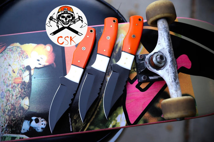 No Luck Blade-Custom Handmade Carbon Steel Black Hunting Knife Set cskforged