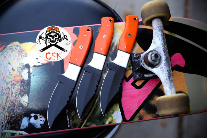 No Luck Blade-Custom Handmade Carbon Steel Black Hunting Knife Set cskforged