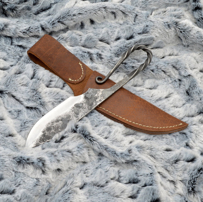 Norse Tradesman Handforged Viking Knife With Twisted Hilt Design & Leather Sheath - 5" Carbon Steel Blade cskforged
