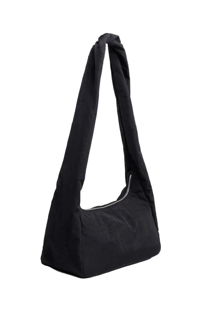 Black shoulder bag on a white background