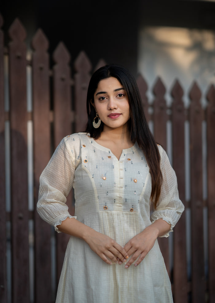 Off white soft kota kurti with mirror worked yoke MBS-548 **Ready to dispatch**