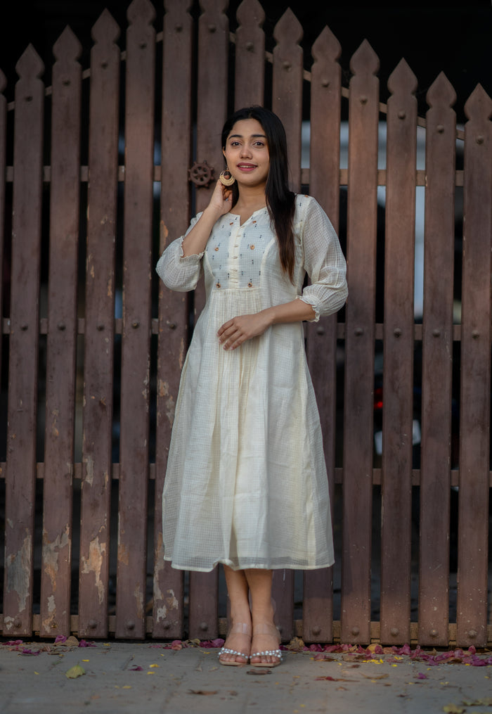 Off white soft kota kurti with mirror worked yoke MBS-548 **Ready to dispatch**