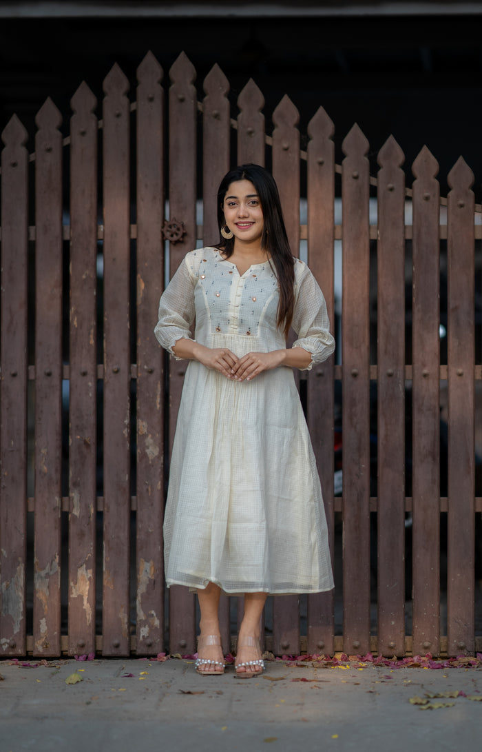 Off white soft kota kurti with mirror worked yoke MBS-548 **Ready to dispatch**