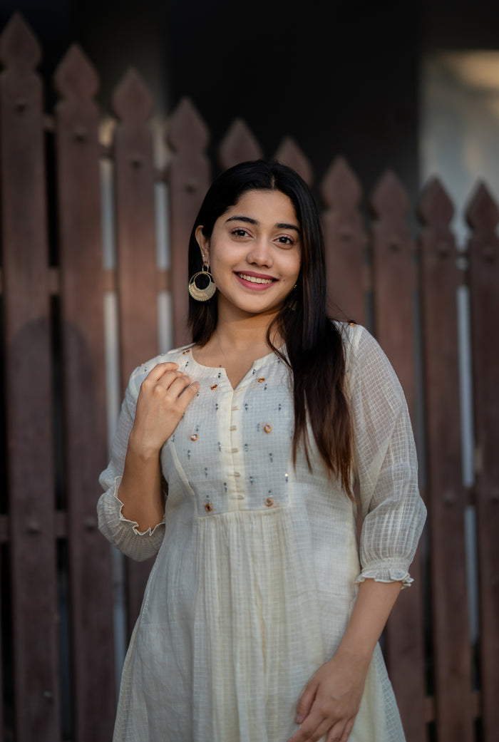 Off white soft kota kurti with mirror worked yoke MBS-548 **Ready to dispatch**