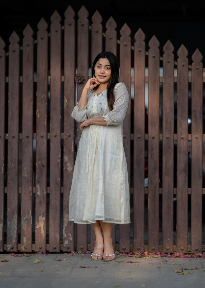 Off white soft kota kurti with mirror worked yoke MBS-548 **Ready to dispatch**