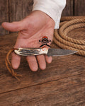 Old Buckaroo Knife – 3.5” Damascus Cowboy Knife with Pancake Sheath cskforged