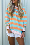 Orange Stripe Pullover Long Sleeve Top Shewin