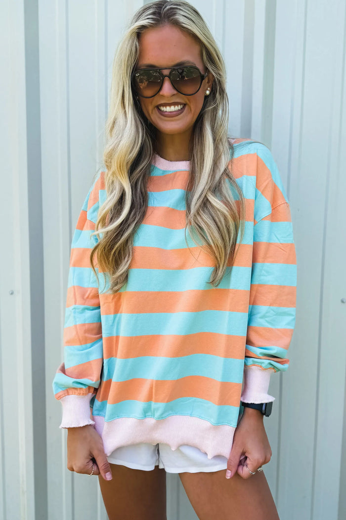 Orange Stripe Pullover Long Sleeve Top Shewin