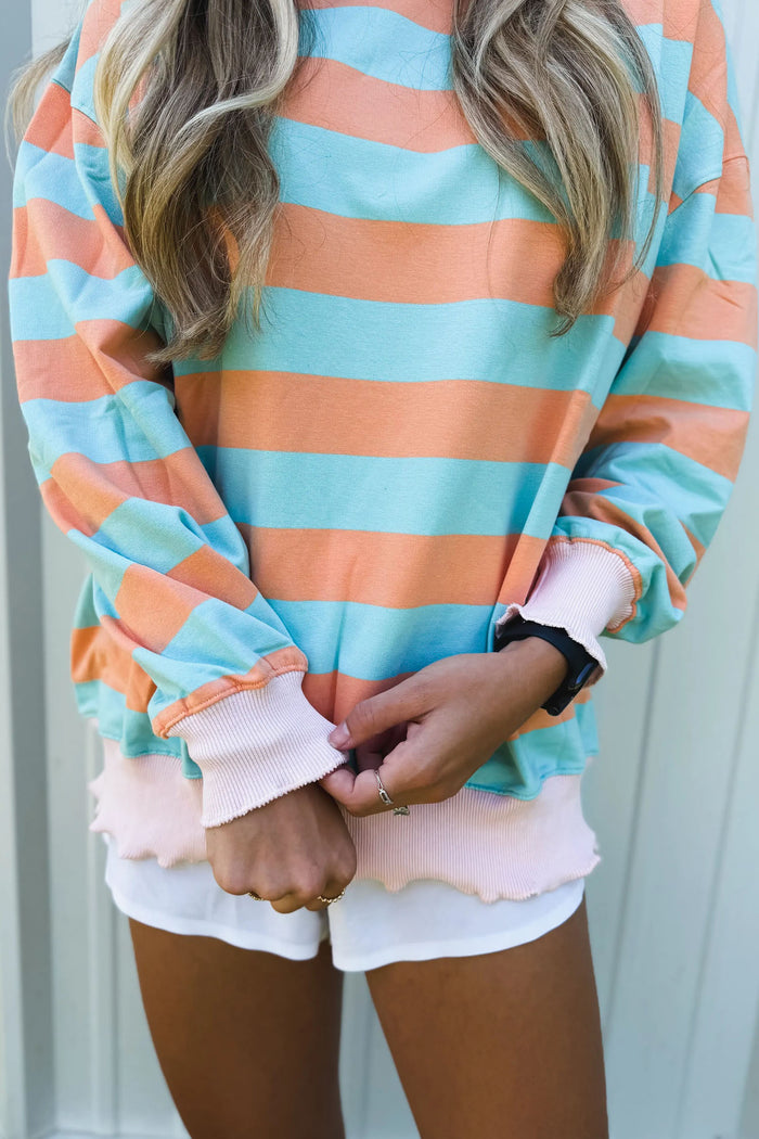 Orange Stripe Pullover Long Sleeve Top Shewin