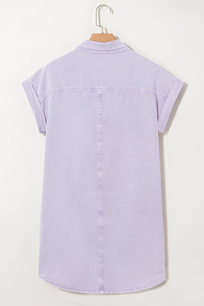 Orchid Petal Double Chest Pocket Denim Shirt Dress Shewin