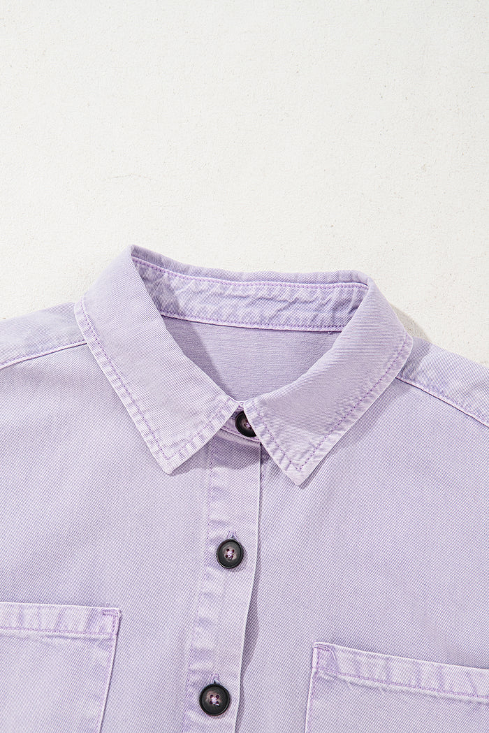 Orchid Petal Double Chest Pocket Denim Shirt Dress Shewin