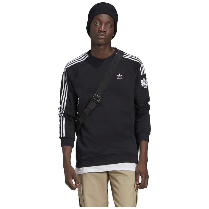 adidas Originals Men's Loungewear adicolor 3D Trefoil 3-Stripes Crew Sweatshirts - Black runnwalk