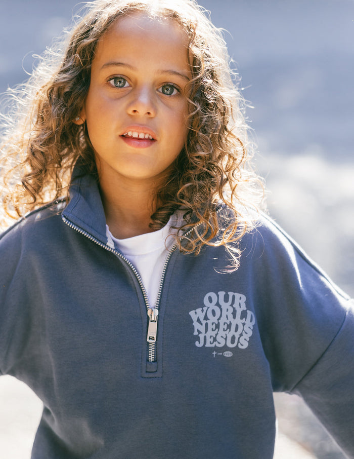 Our World Needs Jesus Kids Half-Zip Elevated Faith