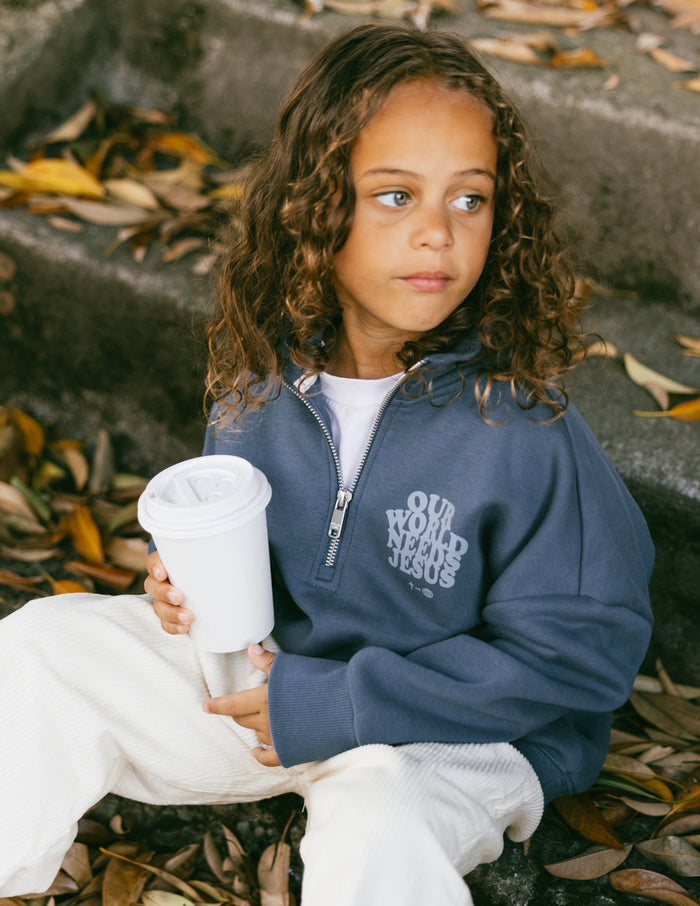 Our World Needs Jesus Kids Half-Zip Elevated Faith
