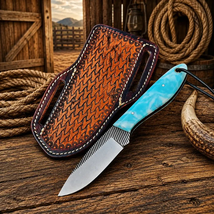 Pancake Belt Sheath Knife – 3.75" Rasp Steel Resin Handle cskforged