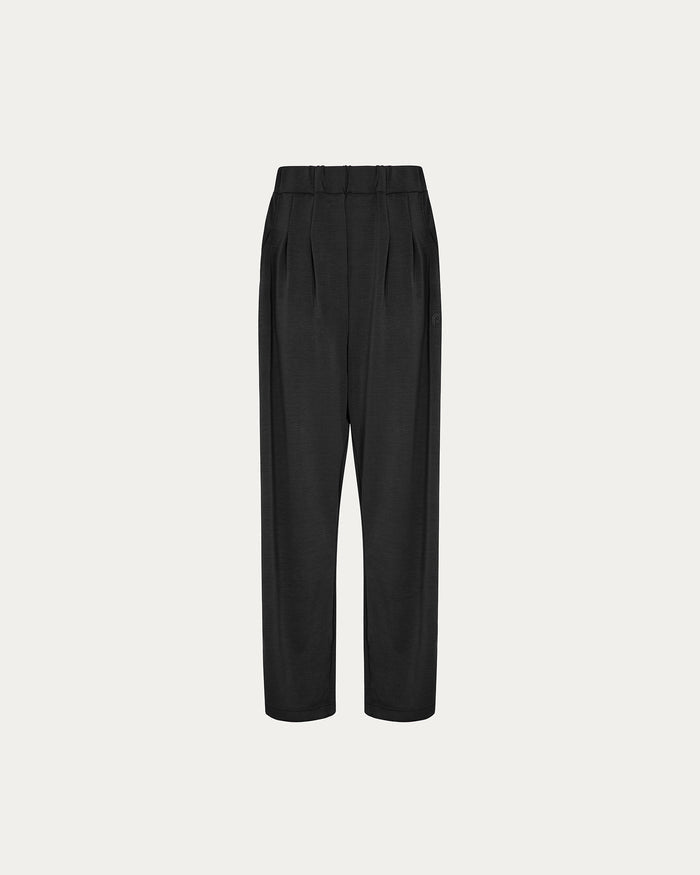 Pantalone Emma - con pieghe e cavallo basso nero
