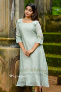 Pastel green mul chanderi kurti/dress with handworked hemline MBS-1340