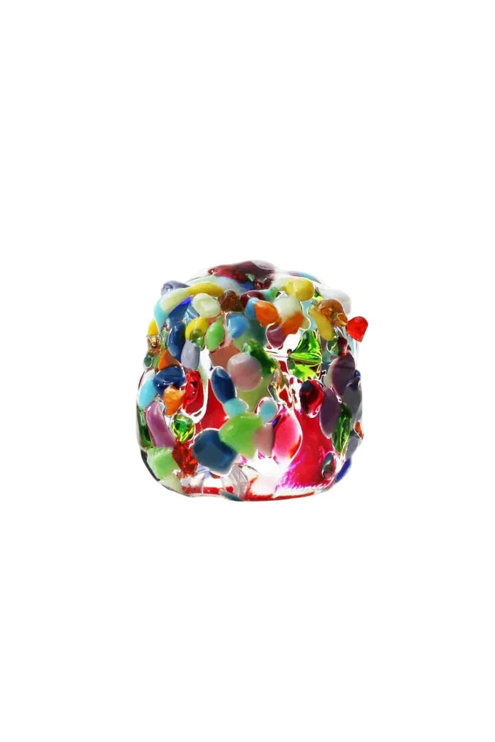 Organic, glass incense holder with multicolor bumps