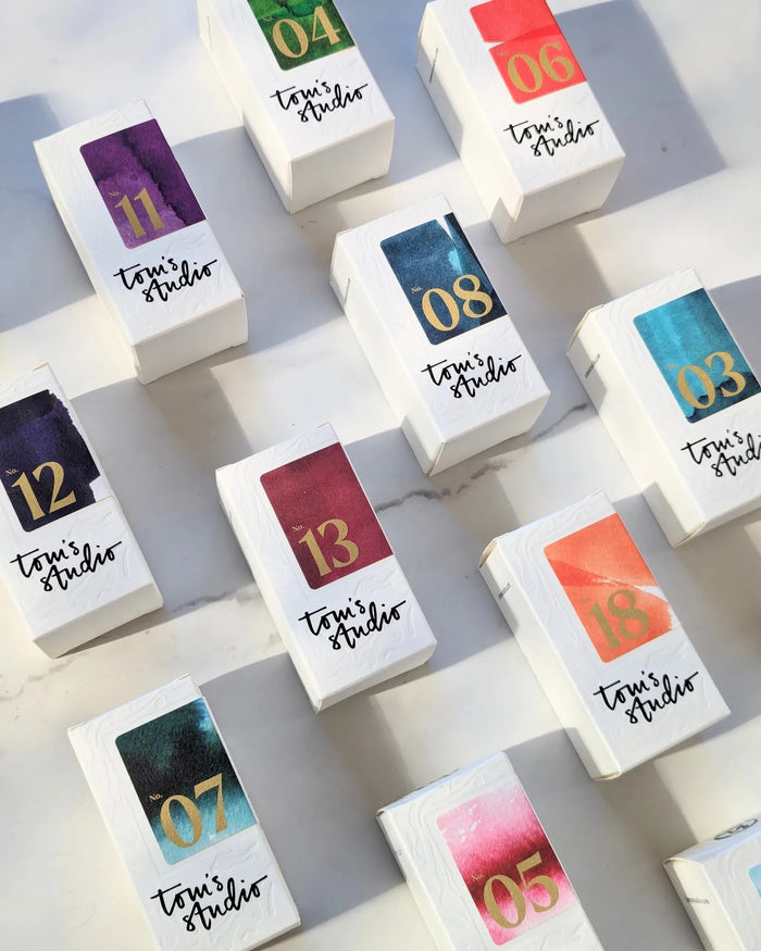 Selection of Tom's Studio Fountain Pen Inks in their boxes