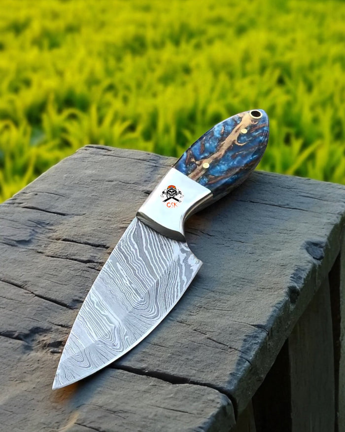 Pinecone Resin Damascus Steel Knife Handmade Collector’s Blade cskforged