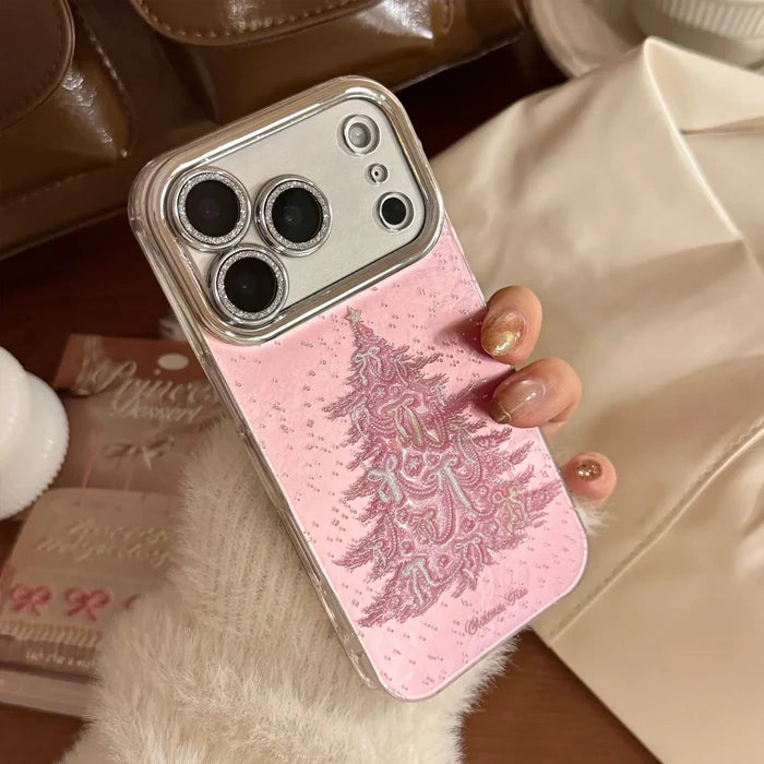 Pink Christmas Tree Glitter With Chain Phone Case For iPhone PhoneShells