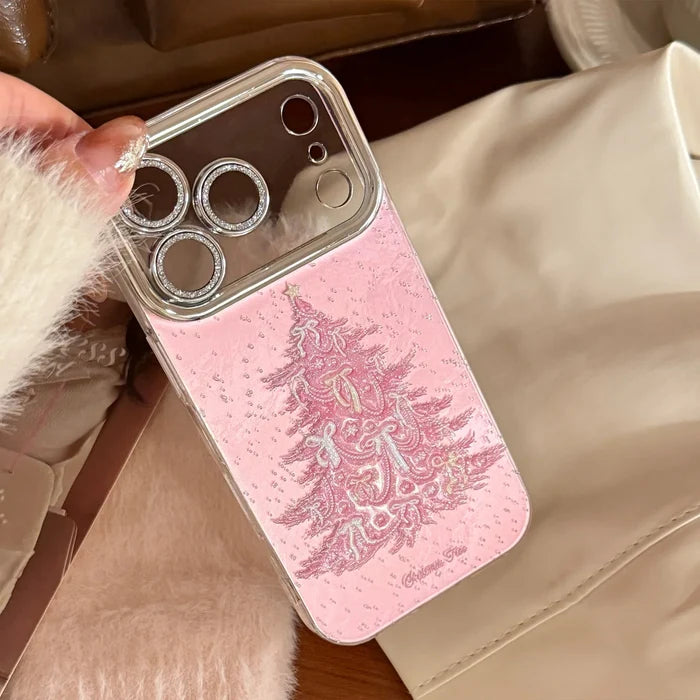 Pink Christmas Tree Glitter With Chain Phone Case For iPhone PhoneShells