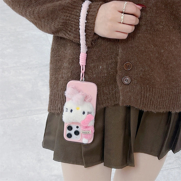 Pink Hello Kitty Fur Fluffy Cute Wrist Strap Phone Case PhoneShells