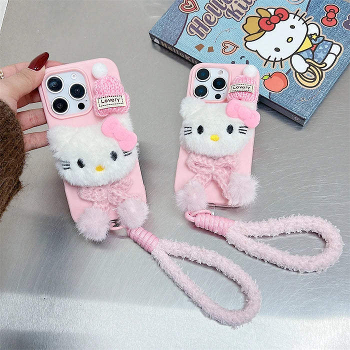 Pink Hello Kitty Fur Fluffy Cute Wrist Strap Phone Case PhoneShells