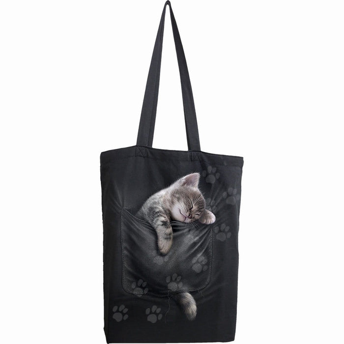POCKET KITTEN - Bag 4 Life - Canvas 80z Long Handle Tote Bag Spiral USA