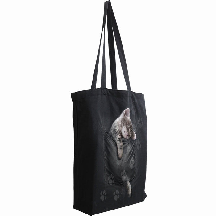POCKET KITTEN - Bag 4 Life - Canvas 80z Long Handle Tote Bag Spiral USA