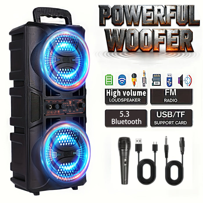 Portable Bluetooth Speaker with Subwoofer Bass, Dual 6.5" LED Woofers and Microphone DailySale