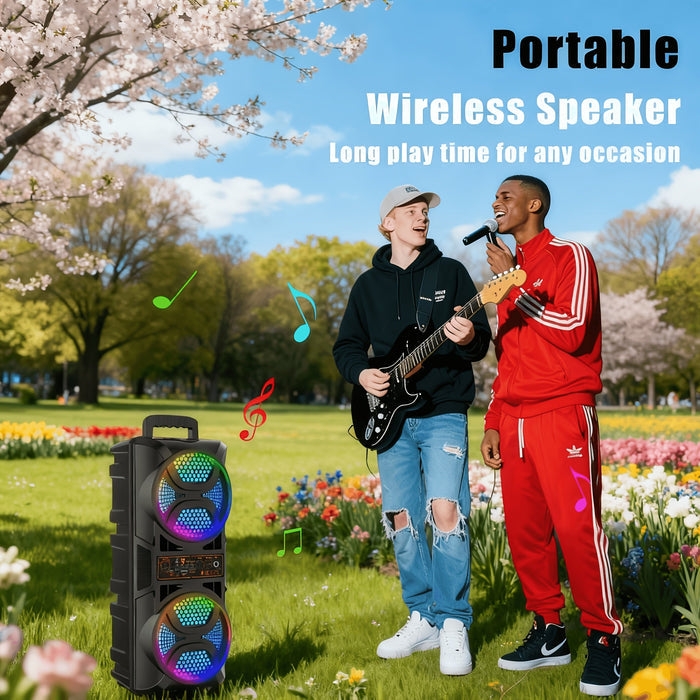 Portable Bluetooth Speaker with Subwoofer Bass, Dual 6.5" LED Woofers and Microphone DailySale