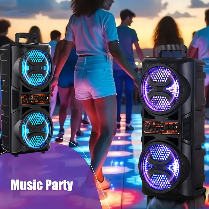 Portable Bluetooth Speaker with Subwoofer Bass, Dual 6.5" LED Woofers and Microphone DailySale