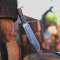 Premium Handmade Damascus Steel Rambo Knife with Brass Wood Handle & Leather Sheath cskforged