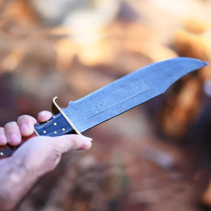 Premium Handmade Damascus Steel Rambo Knife with Brass Wood Handle & Leather Sheath cskforged