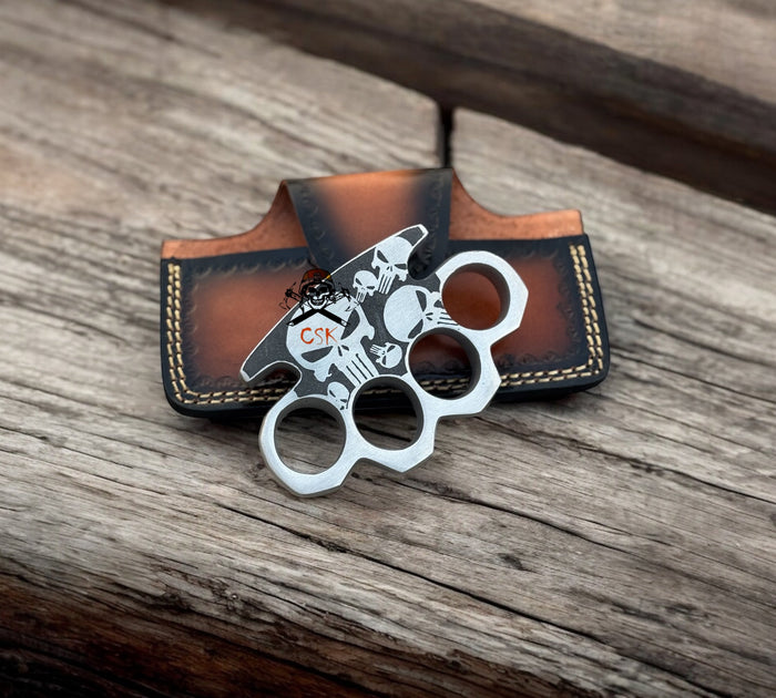 Punisher Skull Knuckle With Leather Case cskforged