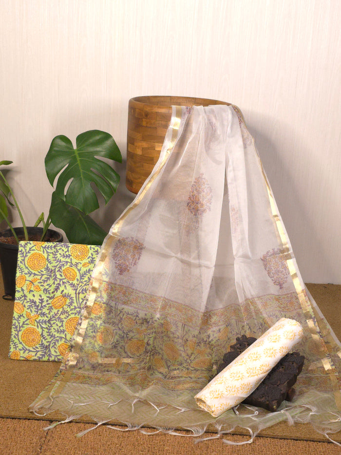 Pure cotton 3(PC) suit with organza dupatta USS-049 **ready to dispatch**