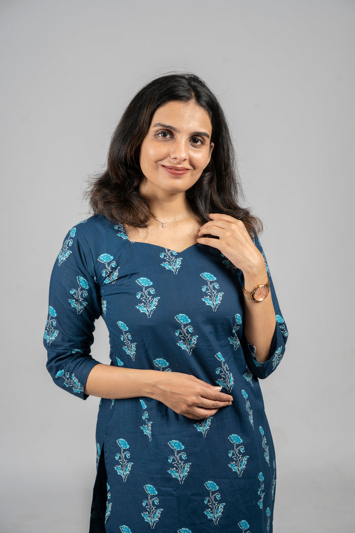 Pure cotton floral printed kurti in blue indigo shade MBS-323 **Ready to dispatch** **last piece clearance sale**
